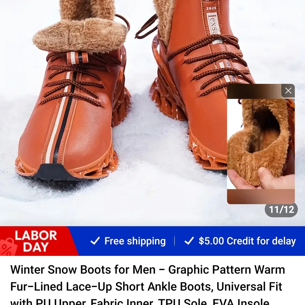 Men's Warm Fur-Lined Ankle Boots - Chestnut